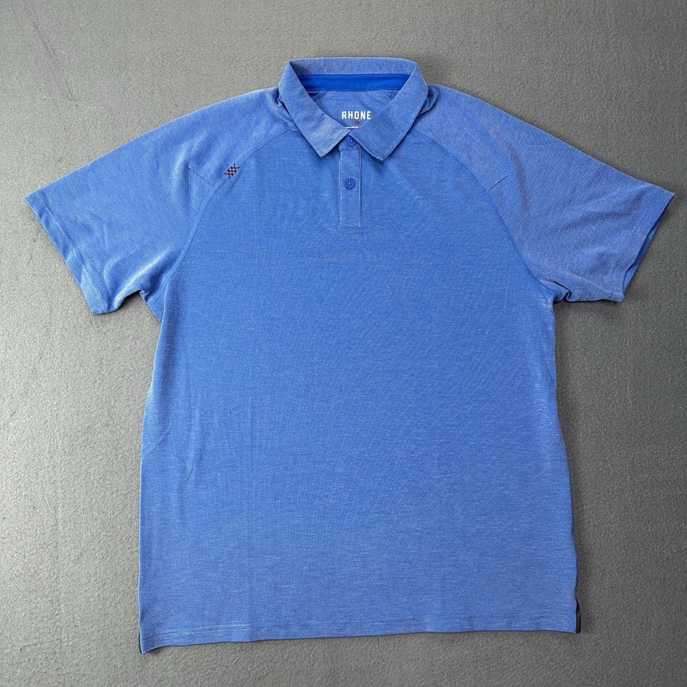 Rhone Delta Pique Polo Mens Large Blue Short Sleeve Technical Golf Shirt